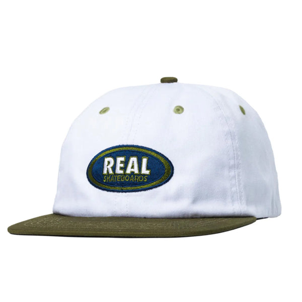 Real - Oval Logo Hat (White/Olive) – Baseline Skate Shop
